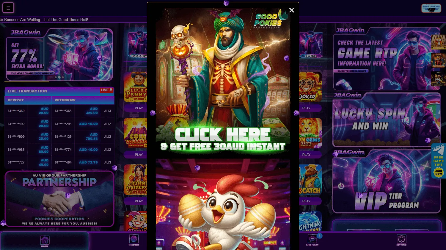 Jbagwin Casino desktop home experience for Australian players